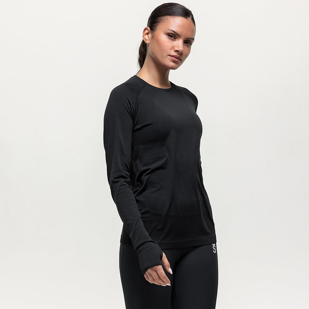 Pacer Seamless Long Sleeve Run Tee - Black
