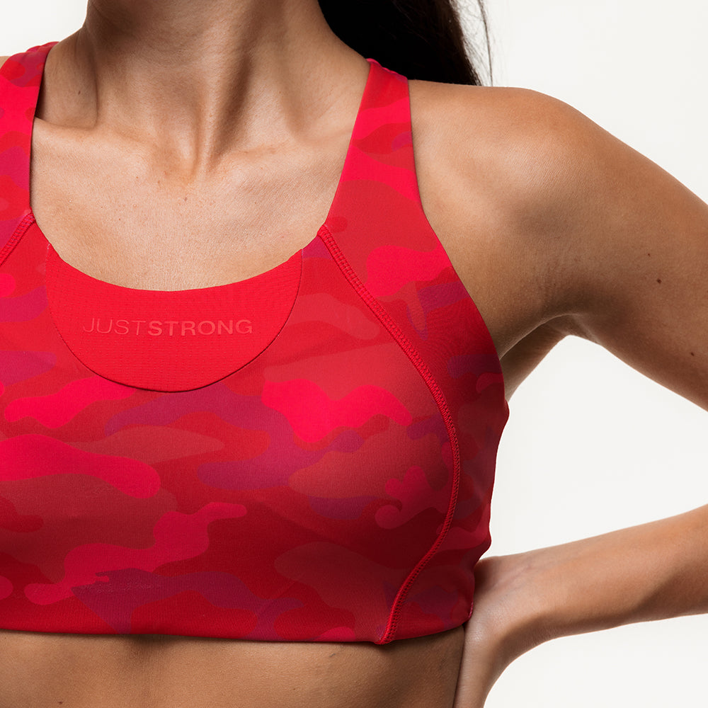 Vertex Camo Multi Strap Sports Bra - Ruby Red