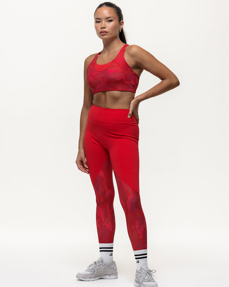 Vertex Camo High Rise Leggings - Ruby Red