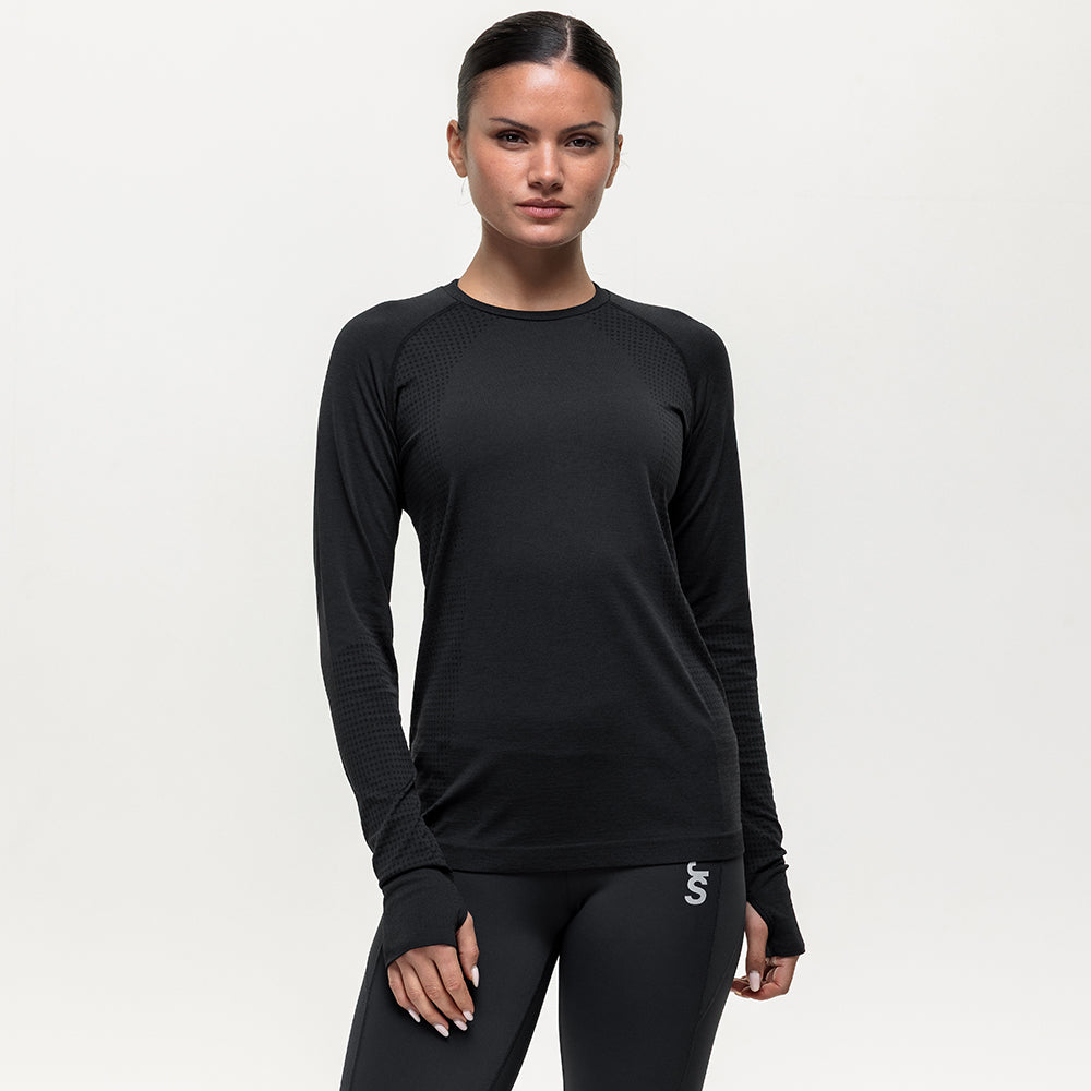Pacer Seamless Long Sleeve Run Tee - Black