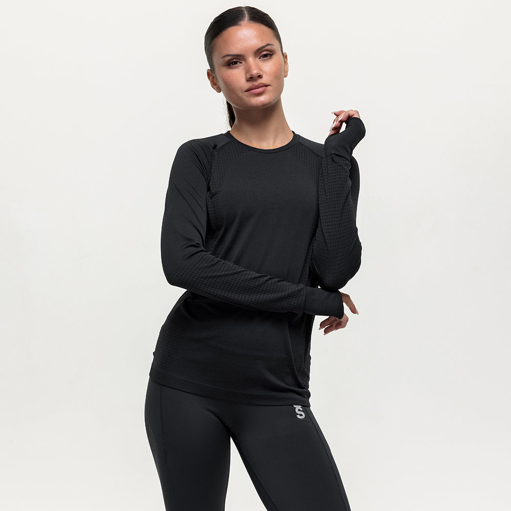 Pacer Seamless Long Sleeve Run Tee - Black