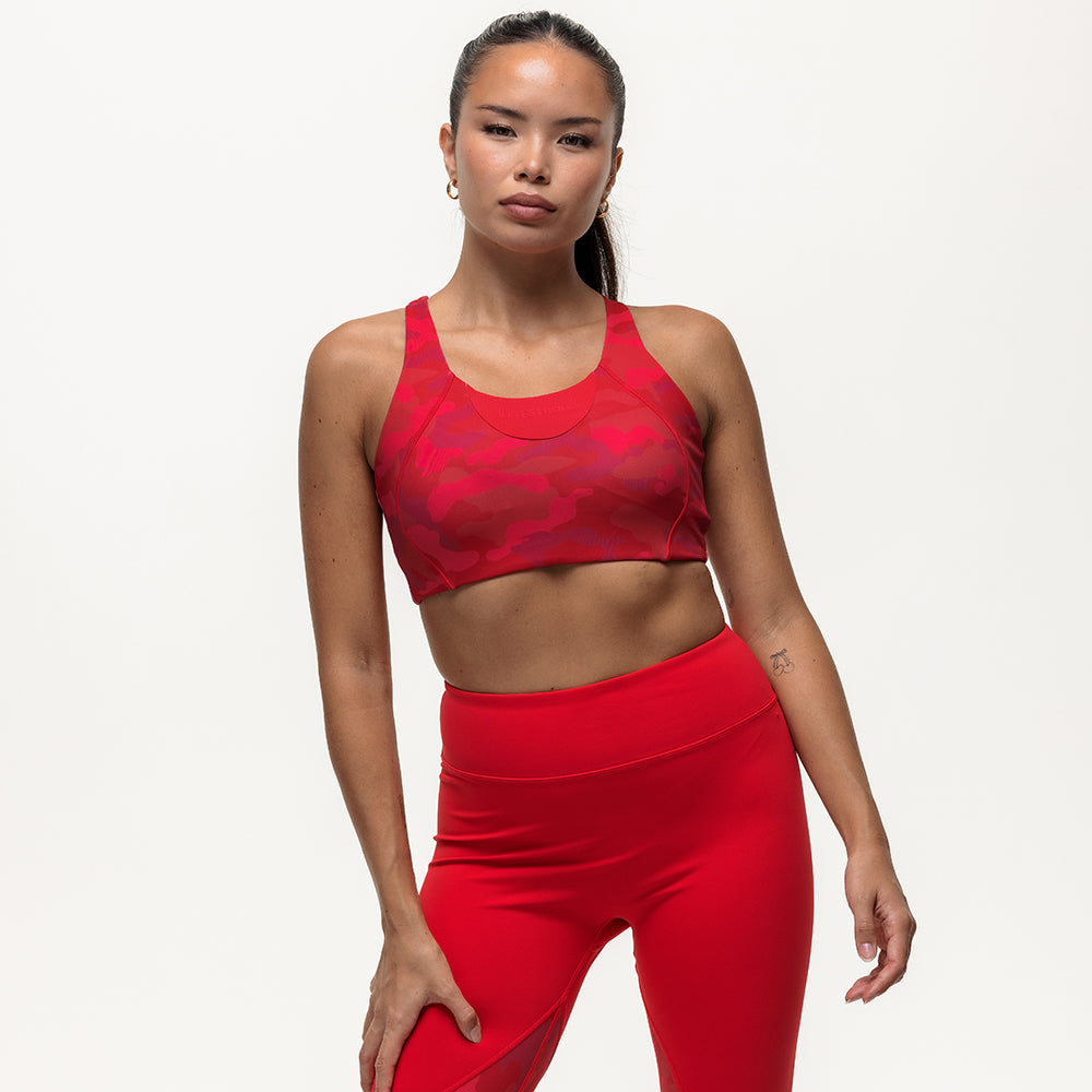 Vertex Camo Multi Strap Sports Bra - Ruby Red