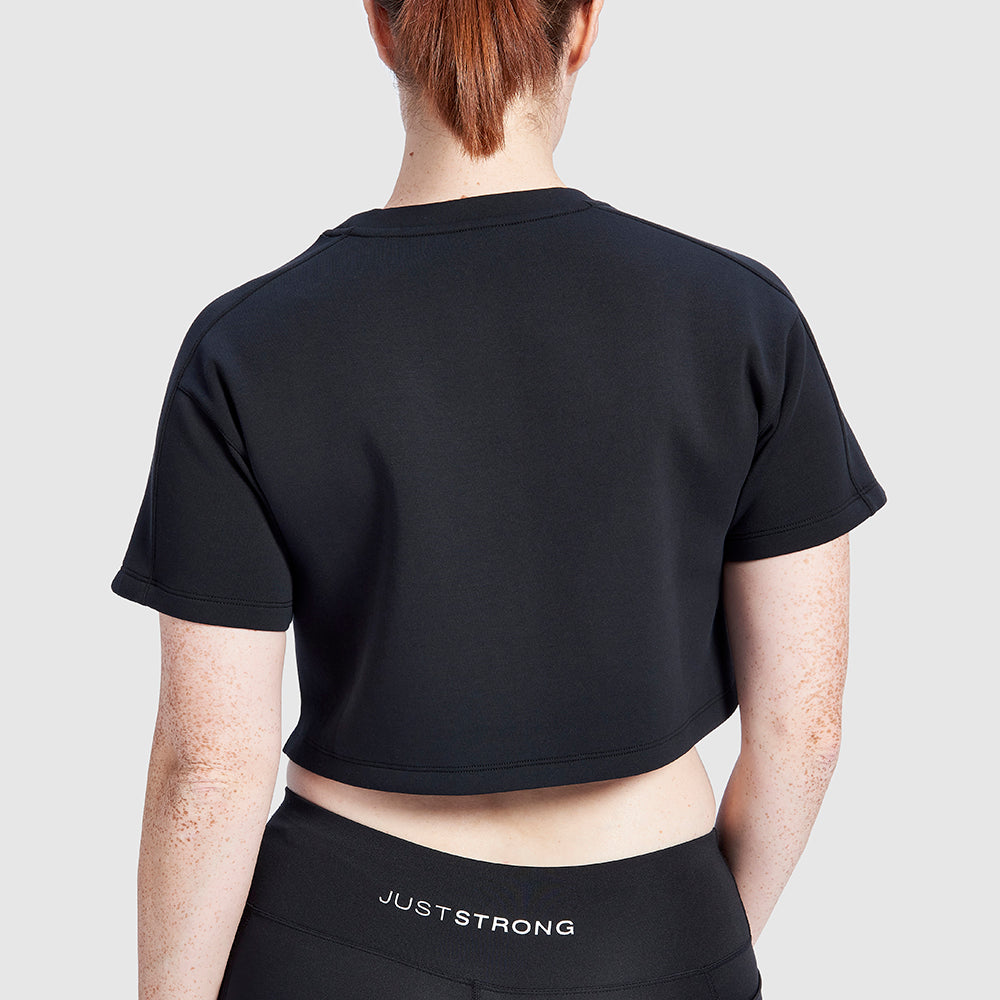 Black Oversized Athletic Cropped Tonal T-Shirt