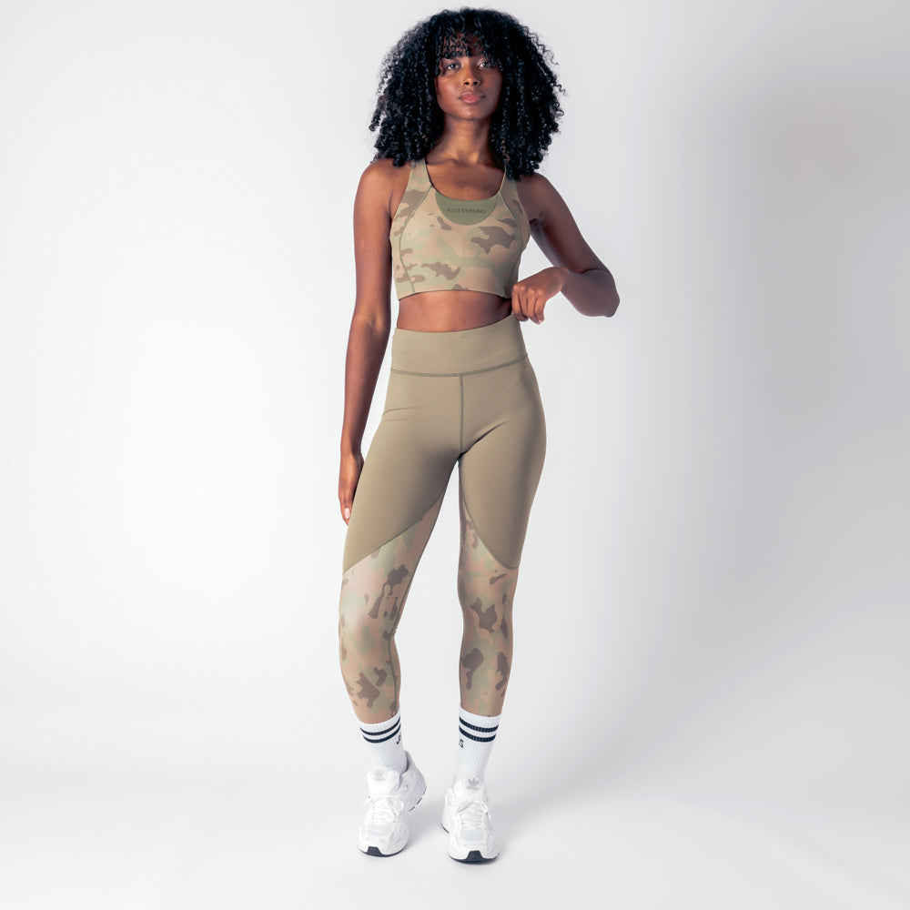 Vertex Camo Multi Strap Sports Bra - Military Green