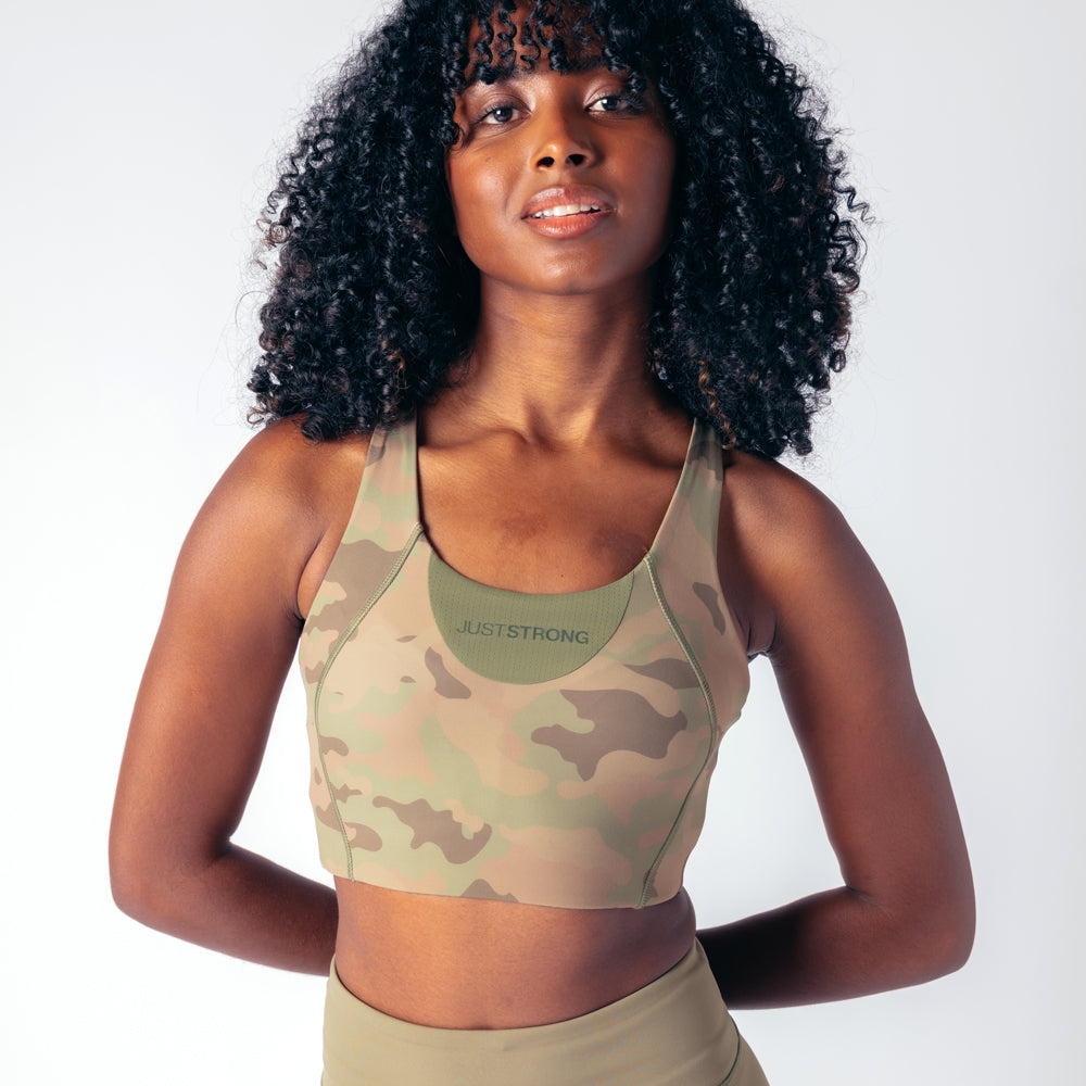 Vertex Camo Multi Strap Sports Bra - Military Green