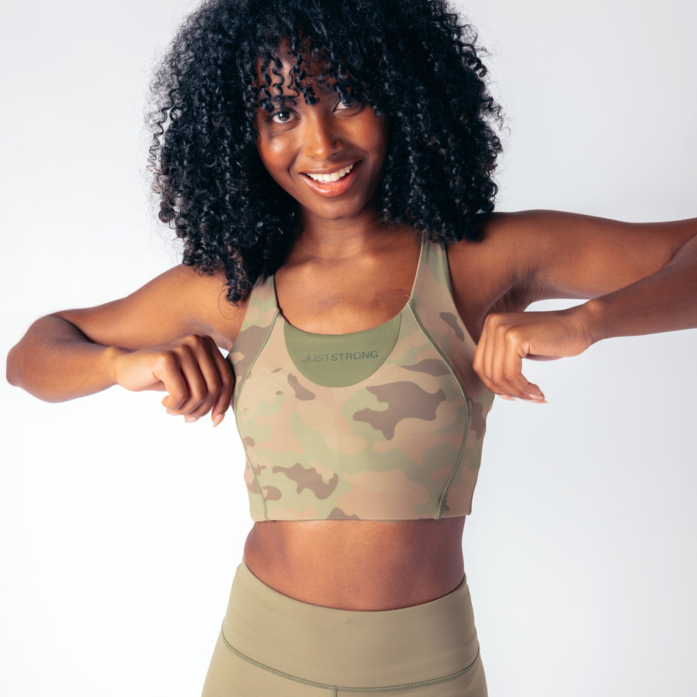 Vertex Camo Multi Strap Sports Bra - Military Green