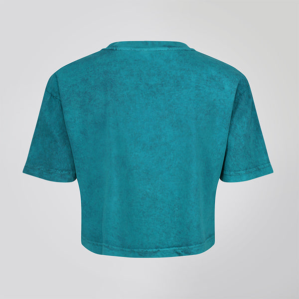 Teal Acid Washed Cropped Tee