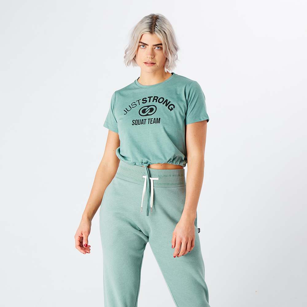 Moss Green Marl Cropped Team Graphic Tee