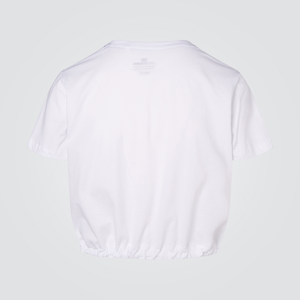 White Cropped Reflective Stamp Graphic Tee