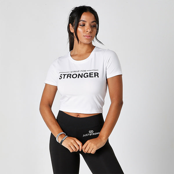 White Strive For Stronger Cropped Tee